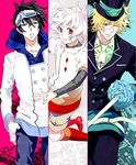  artist_request black_hair blonde_hair boots gareki_(karneval) goggles goggles_on_head hat hood hoodie jacket karneval male male_focus multiple_boys nai_(karneval) necktie official_art rapier red_eyes red_shoes shoes sword top_hat weapon white_hair yogi 