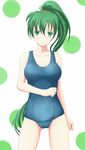  co-de fire_emblem fire_emblem:_rekka_no_ken green_eyes green_hair highres long_hair lyndis_(fire_emblem) one-piece_swimsuit ponytail school_swimsuit solo swimsuit 