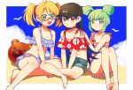  aqua_eyes bangs baseball_cap beach bear bikini black_hat blonde_hair blue_hair blue_sky border brown_eyes cloud cloudy_sky collarbone eyebrows_visible_through_hair floral_print frilled_bikini frills glasses green_eyes green_hair hair_between_eyes hat long_hair looking_at_viewer luca_(yuu-gi-ou) medium_hair nns146 open_mouth outdoors outside_border plaid polka_dot rebecca_hopkins saotome_rei shorts sky smile swimsuit twintails white_border yu-gi-oh! yuu-gi-ou yuu-gi-ou_5d&#039;s yuu-gi-ou_duel_monsters yuu-gi-ou_gx 