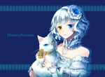  bad_id bad_pixiv_id bare_shoulders blue_eyes breasts cat cleavage hairband heterochromia medium_breasts nekozuki_yuki original ribbon short_hair solo upper_body white_cat white_hair yellow_eyes 