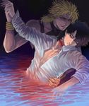  black_hair blonde_hair blood bracelet dio_brando drawr earrings injury jewelry jojo_no_kimyou_na_bouken multiple_boys partially_submerged red_eyes vampire yuzure_mon 