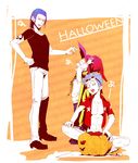  3boys blonde_hair blue_hair brothers candy child franky frown goggles halloween hawaiian_shirt iceburg male male_focus multiple_boys one_piece open_clothes open_shirt paulie pppk shirt siblings water_7 young younger 