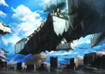  bad_id bad_pixiv_id building castle city cityscape cloud day floating_island no_humans original ruins scenery sky sunlight 