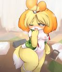  blush breasts canine chipar dog doubutsu_no_mori female furry highres isabelle_(animal_crossing) mammal navel nintendo nipples open_mouth shizue_(animal_crossing) shizue_(doubutsu_no_mori) solo tears video_games wide_hips wince 