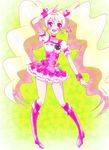  bad_id bad_pixiv_id blonde_hair boots bow choker cure_peach dress earrings fresh_precure! hair_ornament hairpin heart heart_hair_ornament jewelry knee_boots long_hair magical_girl momozono_love pink_bow pink_choker pink_eyes pink_footwear precure ribbon smile solo sushineta twintails wrist_cuffs 