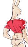  bottomless butt clothed clothing donkeypunch half-dressed jockstrap lagomorph male mammal muscles rabbit shirt solo underwear 