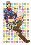  argyle argyle_sweater bad_id bad_pixiv_id black_eyes boots eating food guido_mista gun hat highres holding_pizza icym jojo_no_kimyou_na_bouken male_focus midriff pizza solo sweater turtleneck weapon 