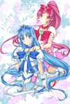  :o bad_id bad_pixiv_id blue_choker blue_eyes blue_hair blue_skirt boots bow choker copyright_name cure_blossom cure_marine dress hair_ornament hanasaki_tsubomi heart heartcatch_precure! highres jewelry kurumi_erika long_hair magical_girl meiki multiple_girls pink_bow pink_choker pink_eyes pink_hair ponytail precure ribbon sitting skirt smile thighhighs white_legwear wrist_cuffs 