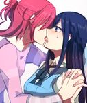  aida_mana aoki_shizumi blue_hair blush couple dokidoki!_precure eyelashes faceless faceless_female flipped_hair french_kiss half_updo hishikawa_rikka kiss long_hair multiple_girls pink_hair precure saliva shirt short_hair sketch white_background yuri 