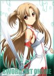  asuna_(sao) breastplate brown_eyes brown_hair detached_sleeves long_hair nori_tamago solo sword sword_art_online weapon 