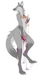  breasts canine female looking_back mammal neltruin nipples plain_background slime solo standing wolf 