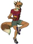  2018 alpha_channel anthro beverage canine clothed clothing digital_media_(artwork) dipstick_tail female fox fur mammal multicolored_tail muttonchomp orange_fur shirt shorts simple_background smile solo straw transparent_background 