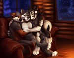  2013 black_fur canine chibi-marrow eyes_closed grey_fur grey_hair hair hug male 