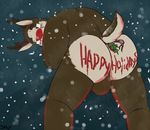  big_butt blush butt cervine christmas holidays holly looking_at_viewer male mammal reindeer rudolph skoogers slothmonster snow snowing solo text 