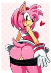  &lt;3 abstract_background amy_rose anus blush butt clothing female green_eyes hair looking_back pink_hair pink_skin pussy sega shirt shorts smile solo sonic_(series) sonic_team sssonic2 sweat 