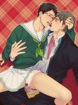  anal blush costume erection glasses junpei_hyuga kiss kuroko&#039;s_basketball kuroko_no_basuke male_focus multiple_boys saliva sex shiru_(pepeelotion) teppei_kiyoshi wince yaoi 