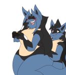  blush brown_eyes controller dart_(dewwydarts) dewwydarts duo eyes_closed female game_controller lap_sitting lucario male may_(dewwydarts) nintendo on_lap open_mouth pok&eacute;mon pok&eacute;mon_(species) pseudo_clothing sitting suggestive thick_thighs video_games wide_hips 