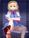  1girl alice_margatroid barefoot blonde_hair blue_eyes cum feet footjob highres penis toes touhou waado_(shissouheki) 