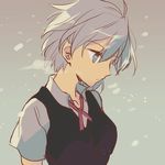  blue_eyes kimino_tomonari kosegawa_shiromi miyamori_school_uniform saki short_hair snowing solo uniform_vest white_hair 