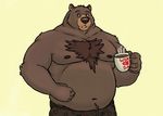  bear body_hair boxers chest_hair chubby clothed clothing coffee cup half-dressed looking_at_viewer male mammal mug nipples overweight rusbane solo topless underwear 