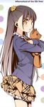  brown_hair highres kantoku long_image nagisa_(kantoku) original school_uniform stick_poster stuffed_animal stuffed_toy tall_image teddy_bear yellow_eyes 