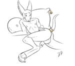  anubis balls butt canine deity digitigrade dragondrawer ear_piercing ear_ring flaccid hindpaw jackal makeup male mammal nipples paws penis piercing pillow presenting showing_off solo tail_ring 