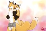  blush boxers bulge canine cuddling duo entwined_tails fluffy_tail fox gay male mammal tongue tongue_out underwear yuki-chi 