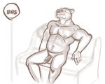  bear bench body_hair bus_stop chubby happy_trail male mammal muscles nude penis sketch solo sweat wolfyama 