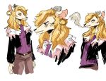  anthro belt blonde_hair canine cigarette clothing diane ear_piercing female fur_skin_coat hair jacket mammal mother nightsoils parent piercing smoking solo sweater wolf 