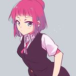  blush green_eyes hair_bun kimino_tomonari miyamori_school_uniform red_hair saki short_hair smile solo uniform_vest usuzawa_sae 