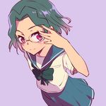  blush glasses green_hair kimino_tomonari kiyosumi_school_uniform saki school_uniform serafuku short_hair smile solo someya_mako 