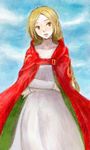  bad_id bad_pixiv_id blonde_hair brown_eyes cape day final_fantasy final_fantasy_tactics kno_(anahita) long_hair long_sleeves lowres ovelia_atkascha sky solo 