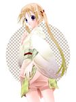  artist_request blonde_hair blush cape japanese_clothes kimono long_hair long_sleeves looking_at_viewer original red_eyes solo standing tareme twintails very_long_hair 