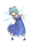  :o arms_behind_back aryus bad_id bad_pixiv_id blue_bow blue_dress blue_eyes blue_hair blush bow cirno contrapposto dress hair_bow ice ice_wings loafers looking_at_viewer puffy_short_sleeves puffy_sleeves shoes short_sleeves solo standing touhou wings 