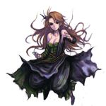  bare_shoulders breasts brown_hair cleavage collarbone dress final_fantasy final_fantasy_v green_dress kara_(color) large_breasts long_hair looking_at_viewer lowres simple_background siren_(final_fantasy) solo very_long_hair white_background 