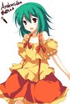  blush camisole flat_chest frills green_hair ideolo macross macross_frontier microphone off_shoulder ranka_lee red_eyes short_hair skirt solo 
