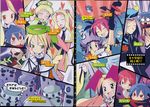  5girls :d annotated blonde_hair blue_hair carter_(disgaea) chin_rest chouniku disgaea erl_(disgaea) etna flonne flonne_(fallen_angel) green_eyes hair_ribbon happy laharl lamington_(disgaea) long_hair mid-boss_(disgaea) multiple_boys multiple_girls open_mouth ozonne_(disgaea) prinny red_eyes red_hair ribbon scan shas_(disgaea) smile terl_(disgaea) translated wings 