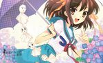  1girl flower hydrangea solo suzumiya_haruhi suzumiya_haruhi_no_yuuutsu umbrella wallpaper 