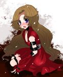  :o armlet artist_request bare_shoulders blue_eyes blush breasts brown_hair cleavage code_geass collarbone dress from_behind looking_back nunnally_lamperouge open_mouth red_dress small_breasts solo thigh_strap 