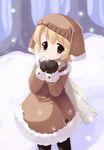  artist_request blush breath buttons coat cold copyright_request gloves hat pantyhose scarf snow solo tree winter 