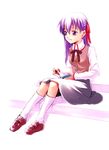  book fate/stay_night fate_(series) homurahara_academy_uniform matou_sakura purple_eyes purple_hair school_uniform solo uraomote 