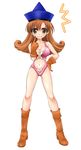  alena_(dq4) boots brown_eyes brown_hair chiru dragon_quest dragon_quest_iv gloves knee_boots leotard pink_leotard pink_leotard_(dq) solo 