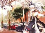  car copyright_request eating food ground_vehicle long_hair looking_back motor_vehicle pillar road shunsei_(muratou) silver_hair solo street vanishing_point white_hair yellow_eyes 