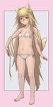  animal_ears barefoot bikini blonde_hair blush flat_chest fox_ears fox_tail glasses long_hair mochisuna original red_eyes side-tie_bikini solo swimsuit tail very_long_hair 