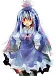  blue_hair crying crying_with_eyes_open hat kamishirasawa_keine long_hair ribbon solo tears thighhighs touhou ukyo_rst 