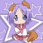  animal_ears dog_ears dog_tail hiiragi_tsukasa lucky_star pink_neckwear purple_hair ryouou_school_uniform school_uniform serafuku solo tail vector_trace 