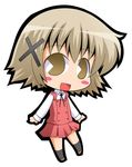  brown_eyes brown_hair chibi hair_ornament hairclip hidamari_sketch lowres pac-man_eyes school_uniform smile solo suntail x_hair_ornament yuno 