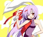  animal_ears bunny_ears headband long_hair necktie one_eye_closed purple_hair red_eyes red_neckwear reisen_udongein_inaba sleeveless solo tosikage touhou 