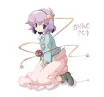  blue_eyes blue_jacket blush full_body hairband heart jacket kneeling komeiji_satori long_skirt long_sleeves pink_hair pink_skirt salty_(cherrypie) short_hair skirt solo string tareme third_eye touhou 