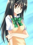  akane_souichi black_hair bow kotegawa_yui long_hair open_mouth school_uniform solo sweater_vest to_love-ru yellow_eyes 